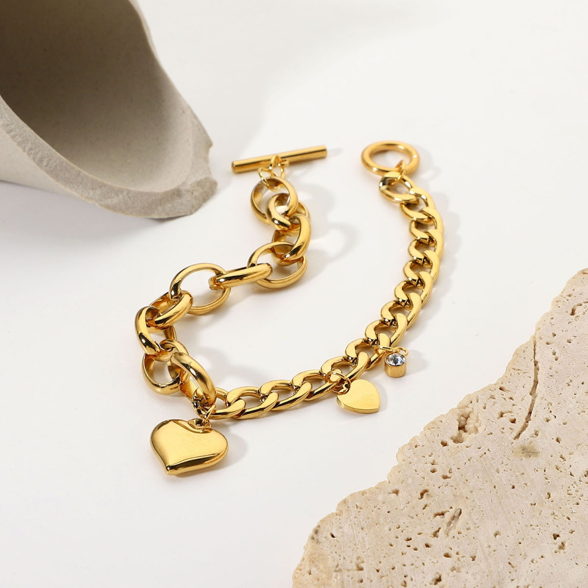ZB0138 Stainless Steel Heart Pendant Chain Bracelet