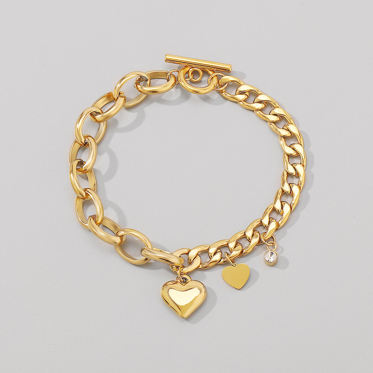 ZB0138 Stainless Steel Heart Pendant Chain Bracelet