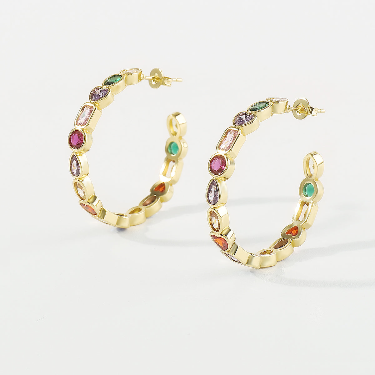 ZE0132 18K Gold Plated Copper Rainbow Hoop Earrings