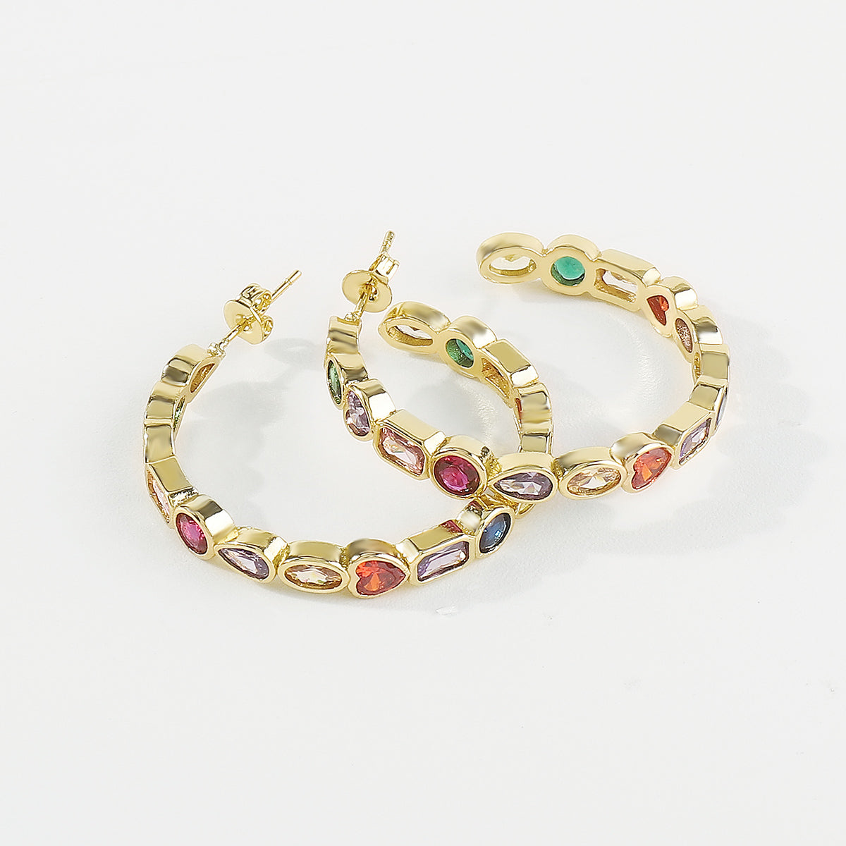ZE0132 18K Gold Plated Copper Rainbow Hoop Earrings