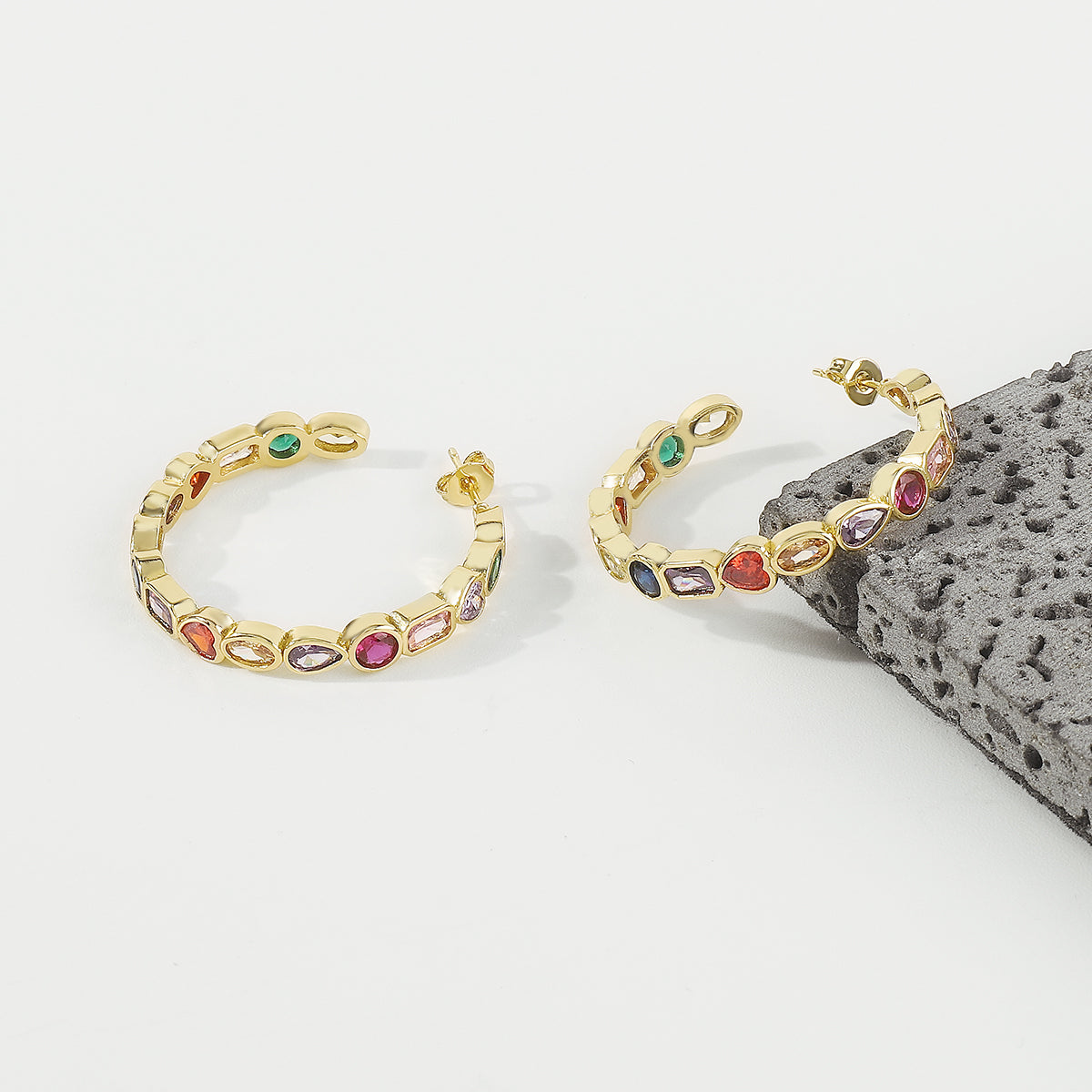 ZE0132 18K Gold Plated Copper Rainbow Hoop Earrings