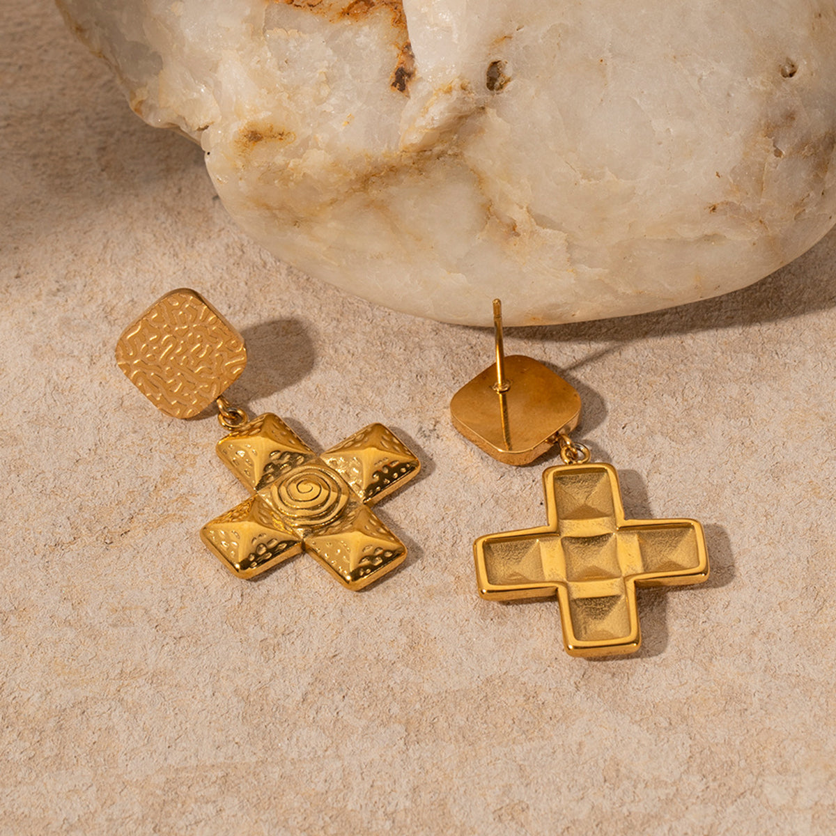 ZE0134 18K Stainless Steel Cross Dangle Earrings