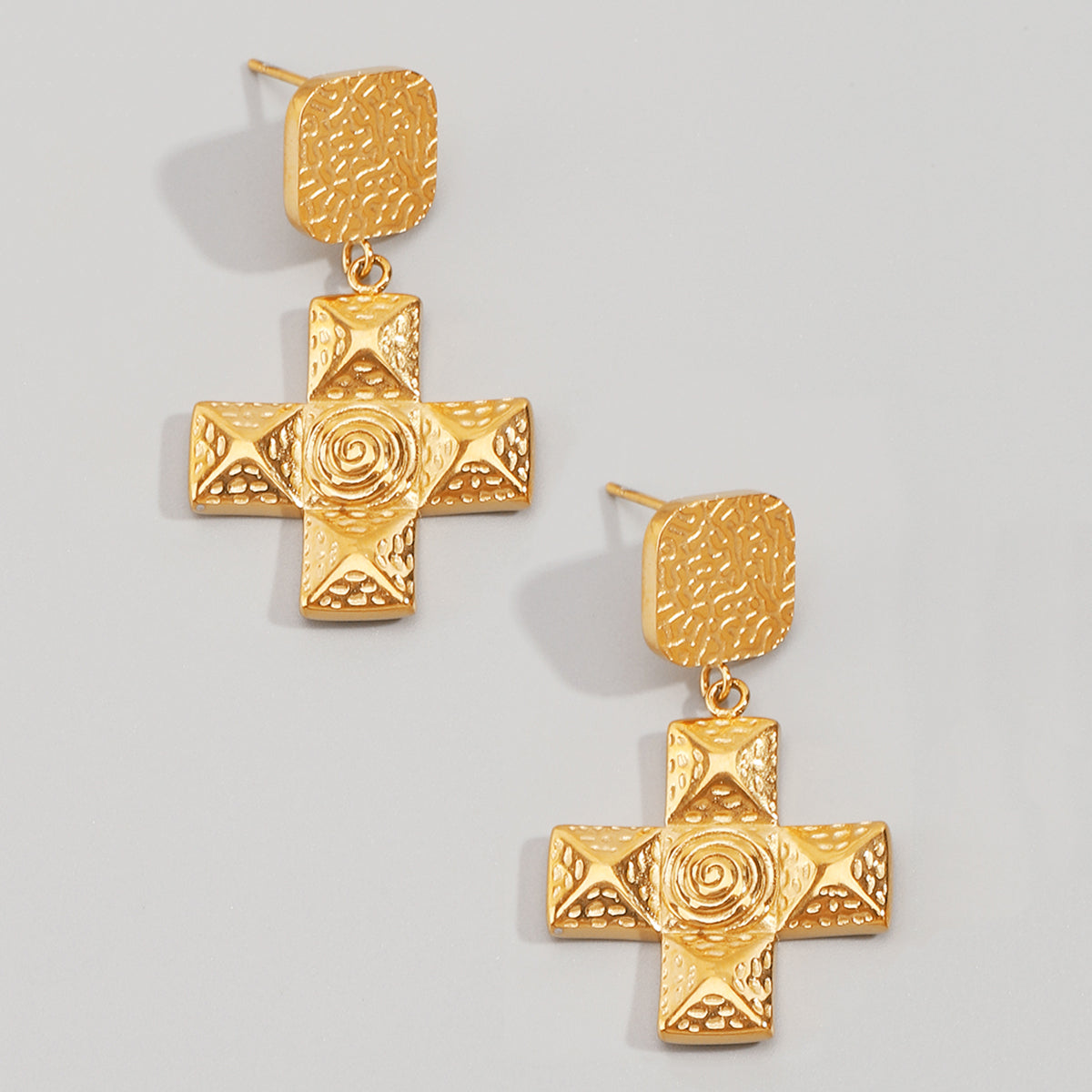 ZE0134 18K Stainless Steel Cross Dangle Earrings