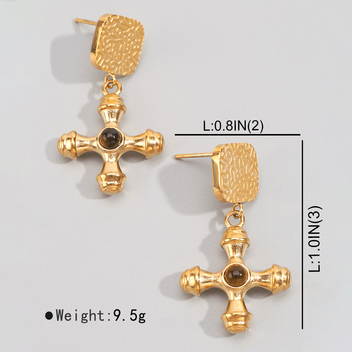 ZE0135 18K Tiger Eye Stone Cross Dangle Earrings