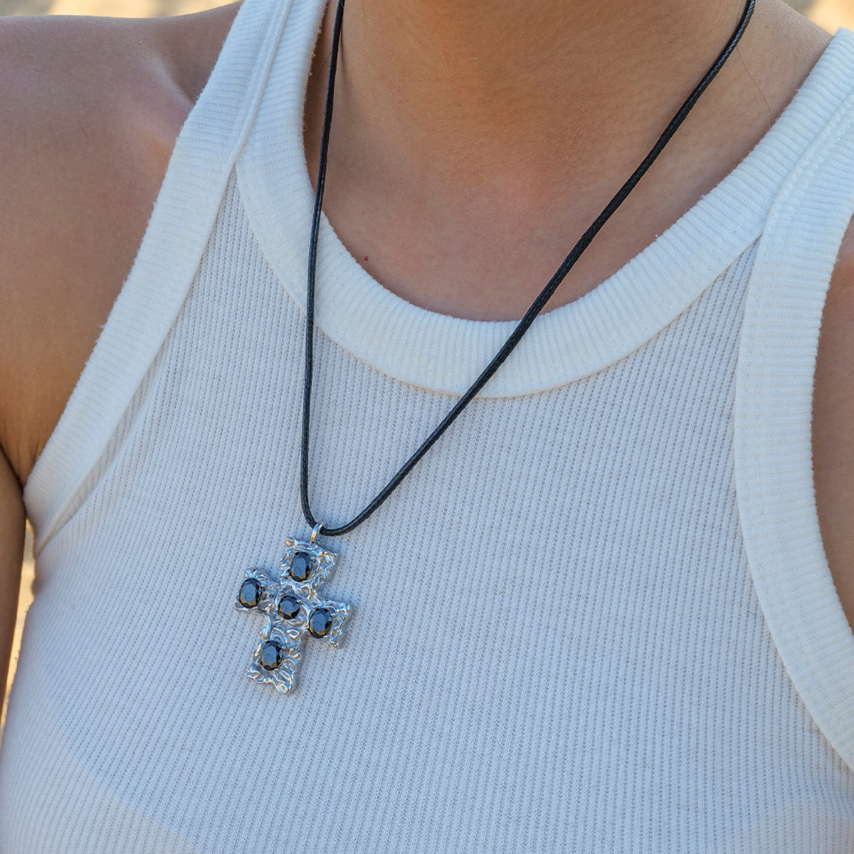 ZN0198 18K Stainless Steel CZ Cross Pendant Necklace