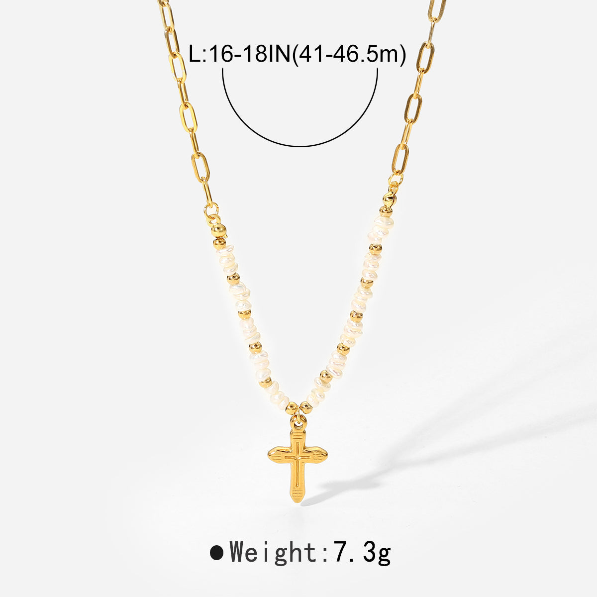 ZN0204 18K Gold Plated Pearl Chain Cross Pendant Necklace