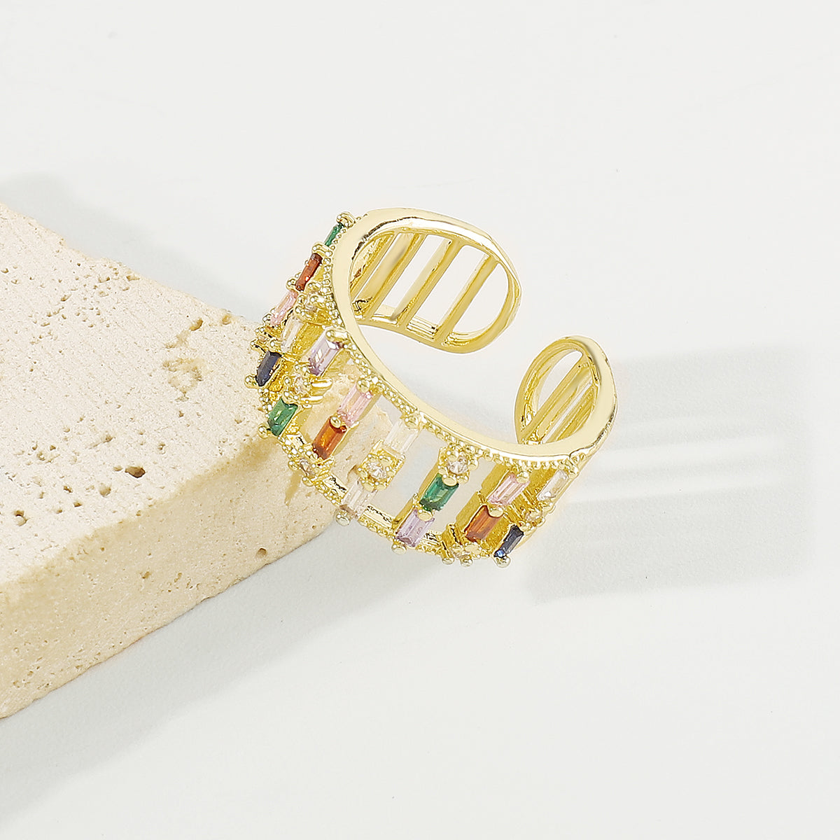 ZR0175 18K Gold Plated Copper Rainbow Row Ring