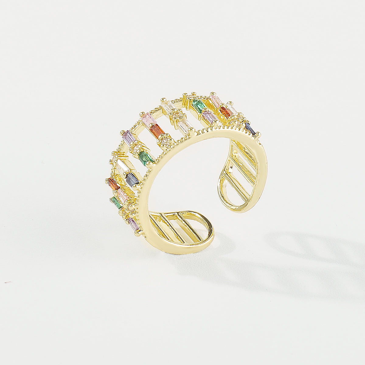 ZR0175 18K Gold Plated Copper Rainbow Row Ring