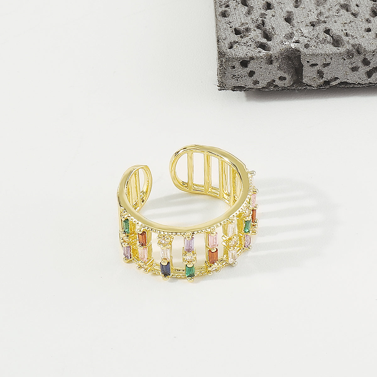 ZR0175 18K Gold Plated Copper Rainbow Row Ring