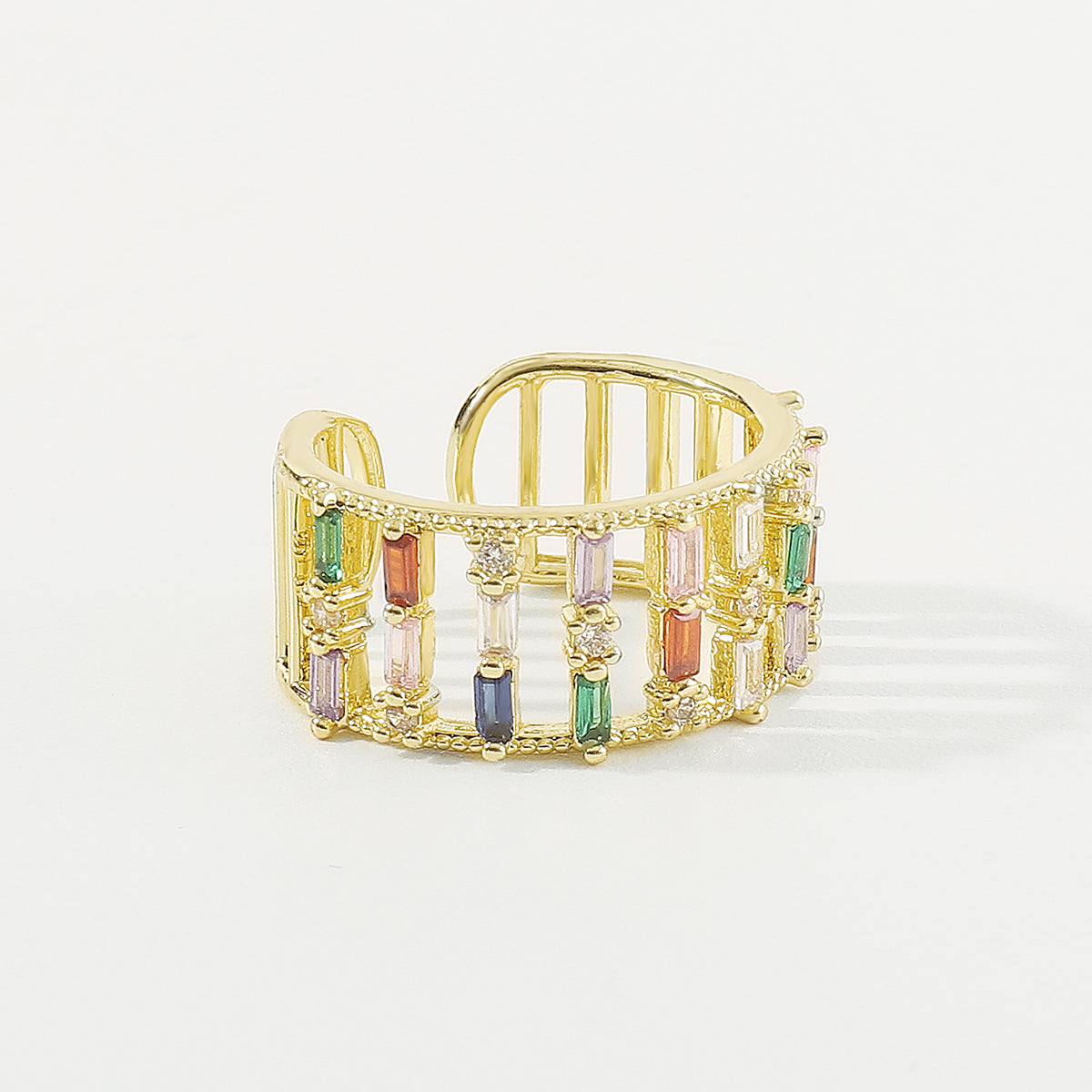 ZR0175 18K Gold Plated Copper Rainbow Row Ring