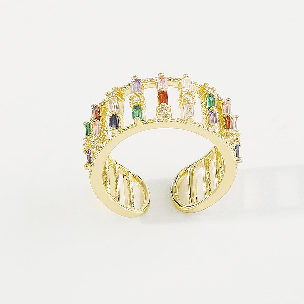 ZR0175 18K Gold Plated Copper Rainbow Row Ring