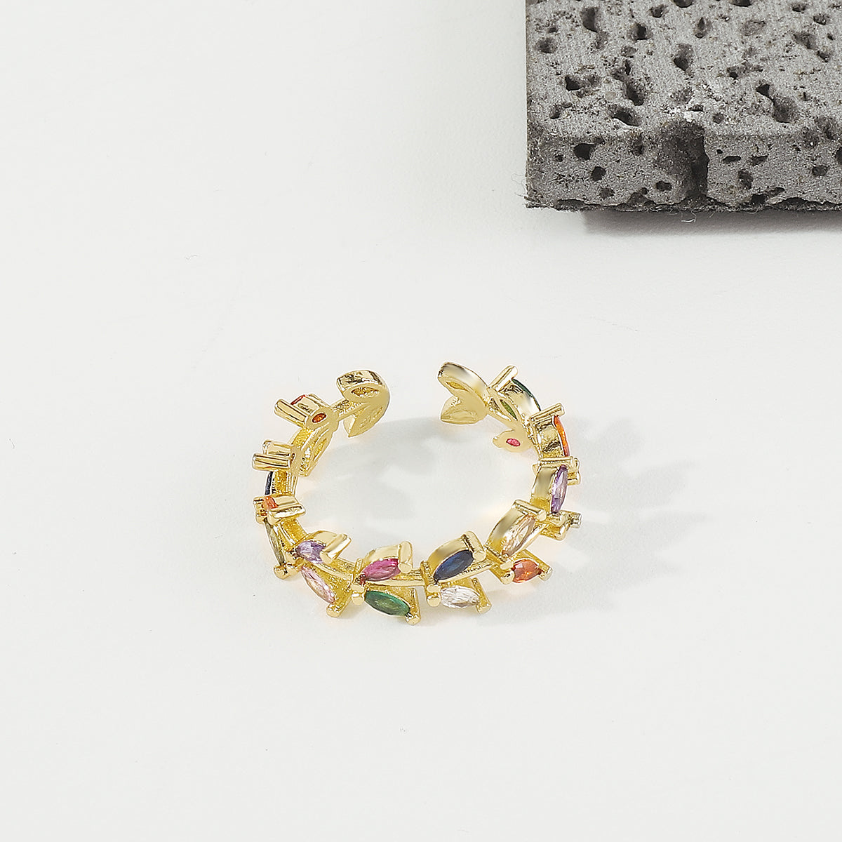 ZR0180 18K Gold Plated Copper Rainbow Leaf Ring
