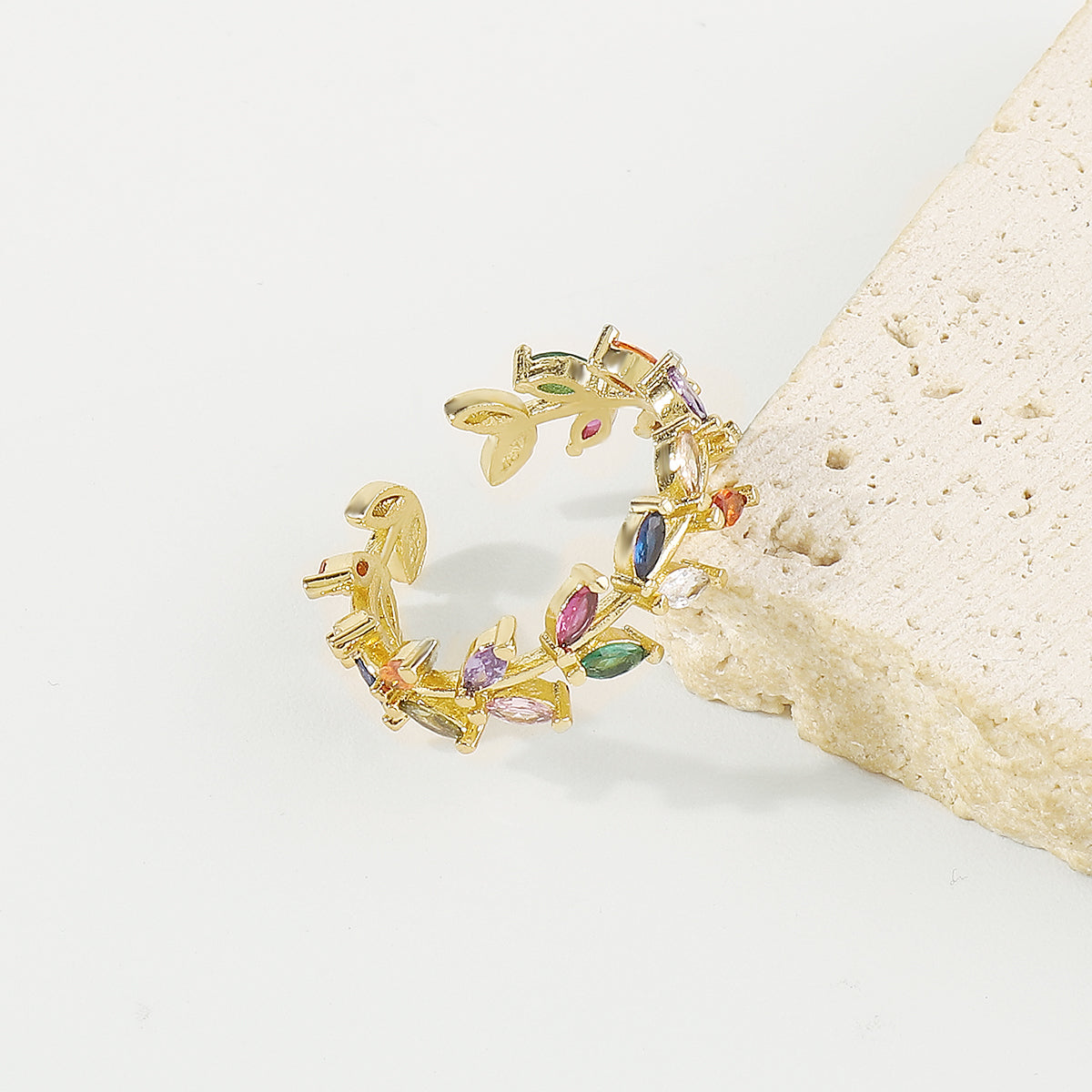 ZR0180 18K Gold Plated Copper Rainbow Leaf Ring