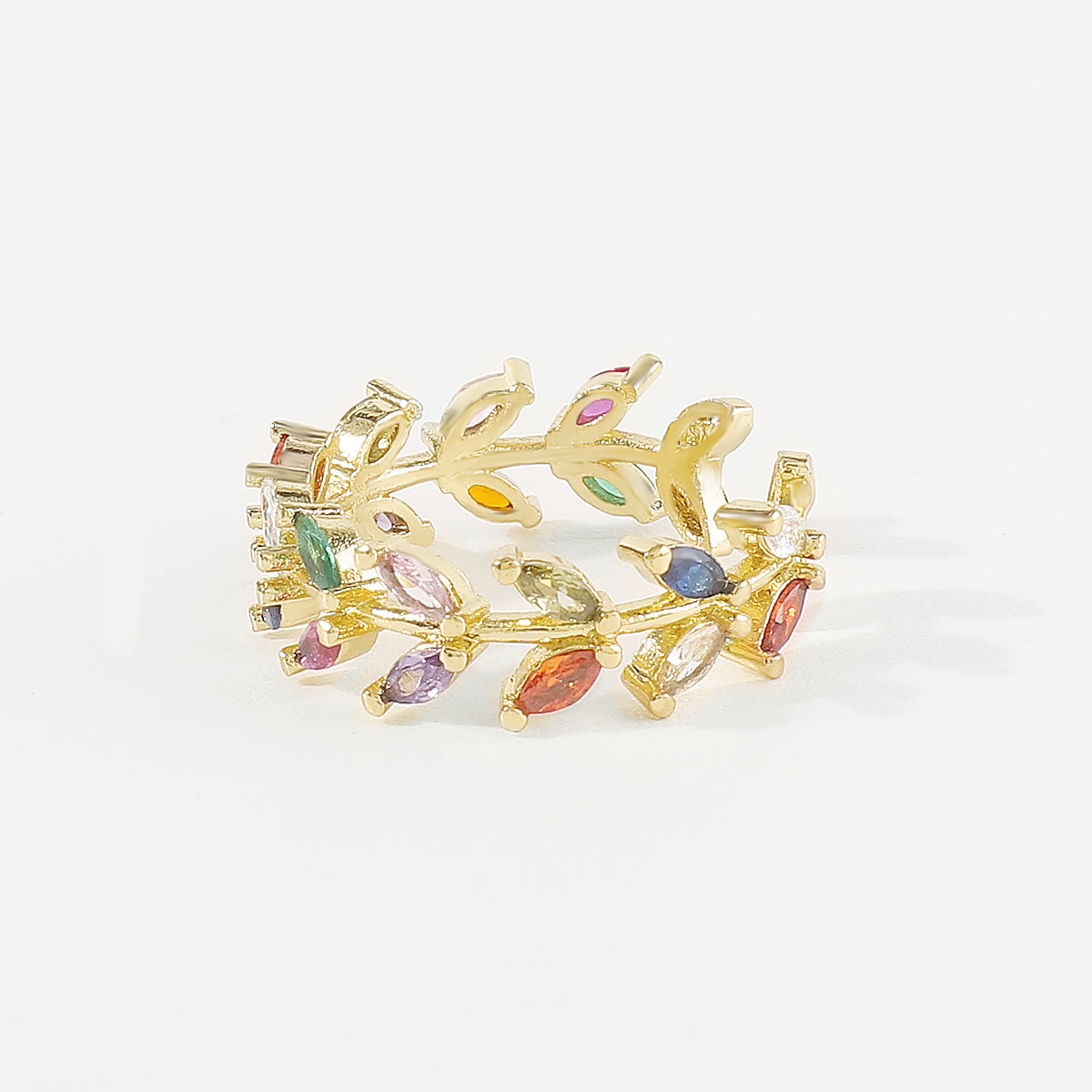 ZR0180 18K Gold Plated Copper Rainbow Leaf Ring