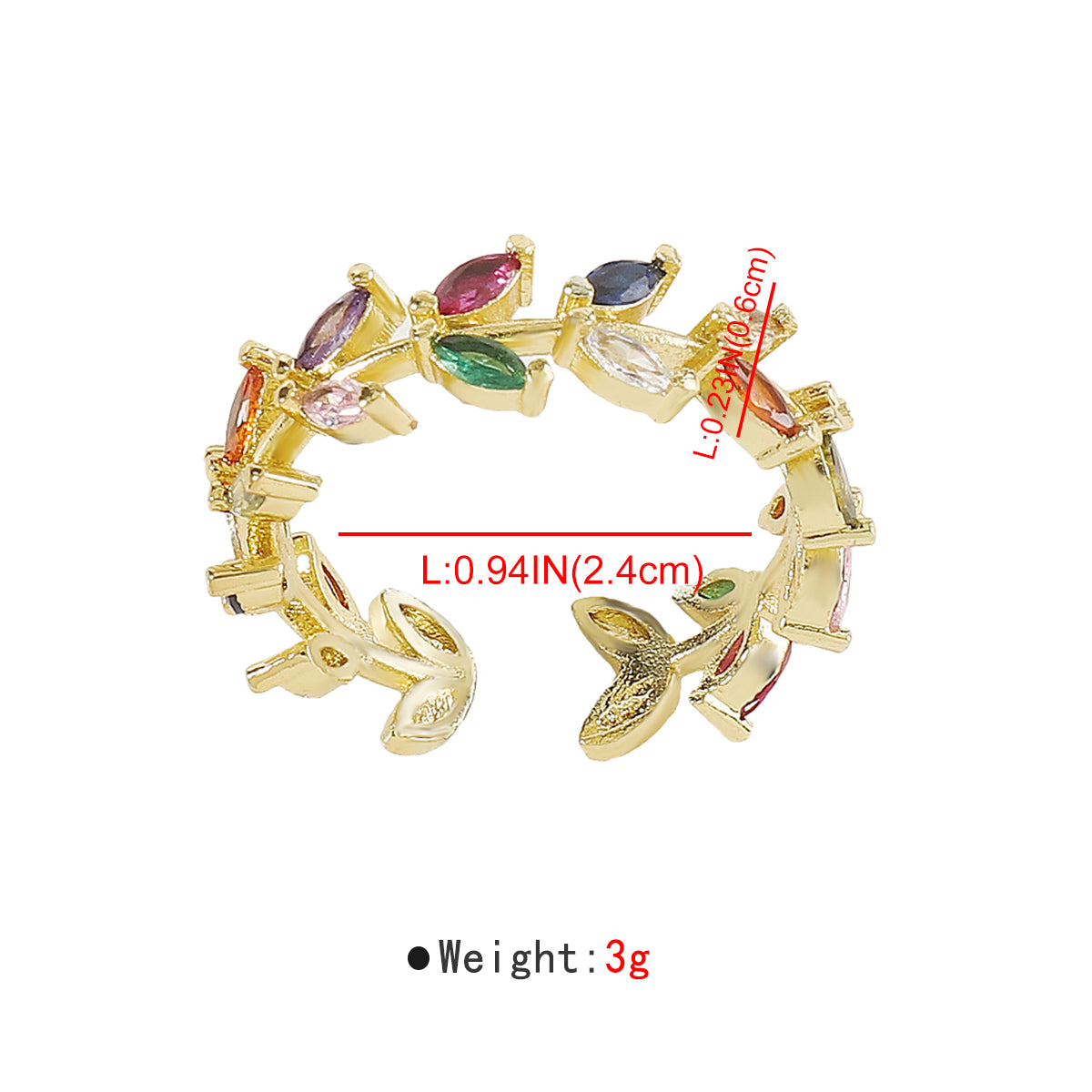 ZR0180 18K Gold Plated Copper Rainbow Leaf Ring