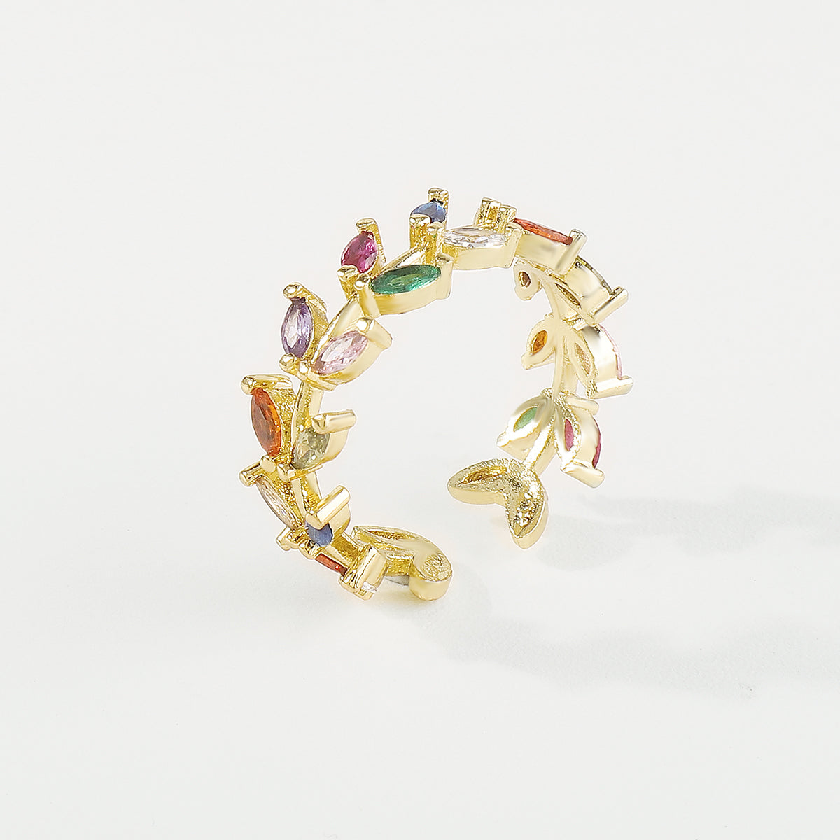 ZR0180 18K Gold Plated Copper Rainbow Leaf Ring