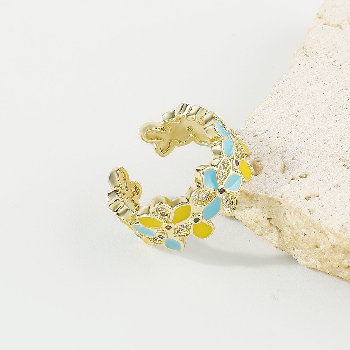 ZR0188 Copper Multi-Color CZ Enamel Flower Rings