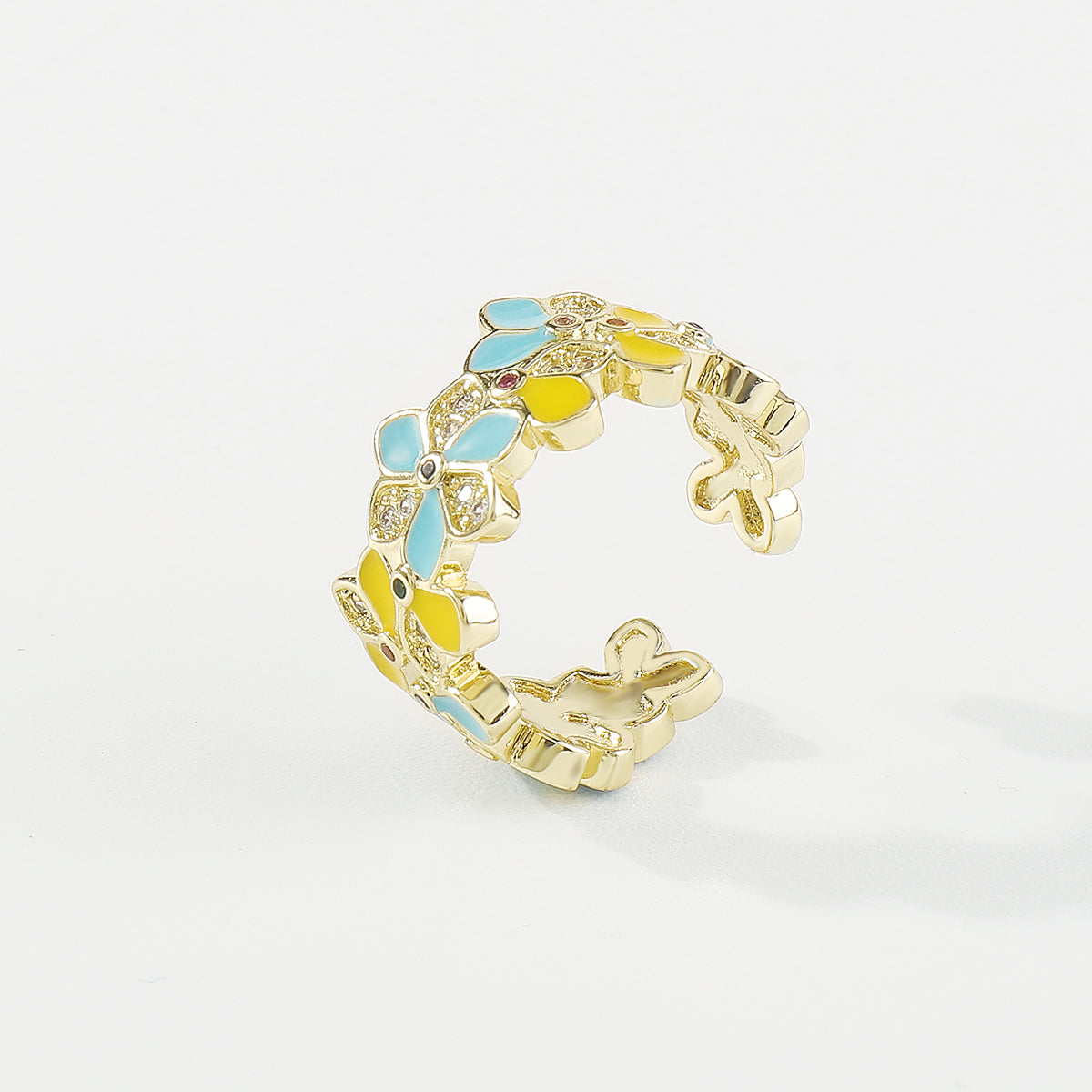 ZR0188 Copper Multi-Color CZ Enamel Flower Rings