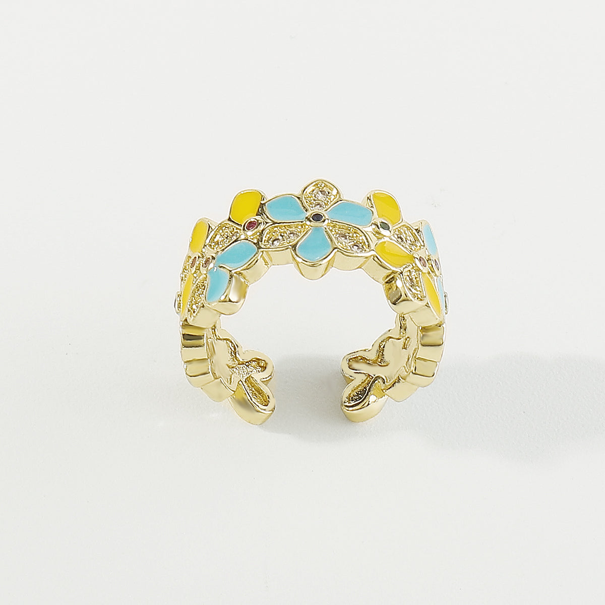 ZR0188 Copper Multi-Color CZ Enamel Flower Rings