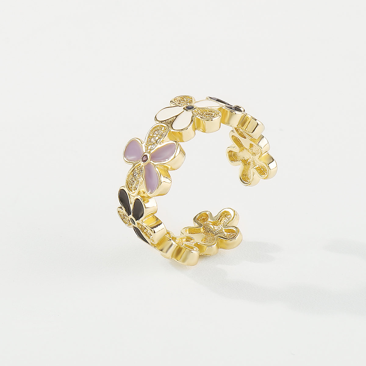 ZR0188 Copper Multi-Color CZ Enamel Flower Rings