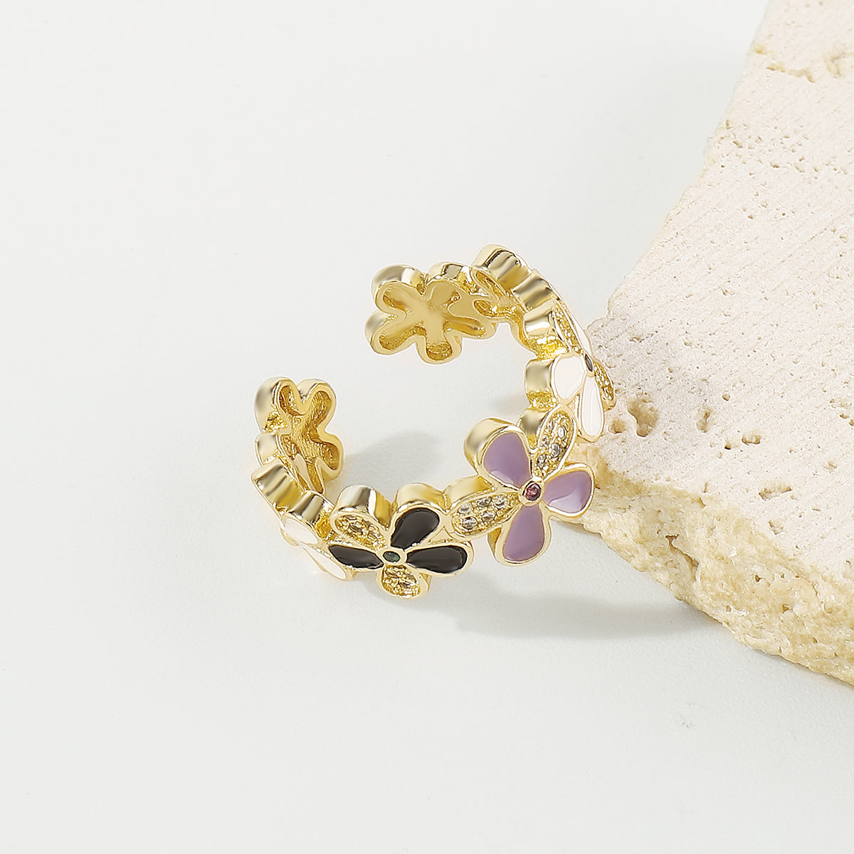 ZR0188 Copper Multi-Color CZ Enamel Flower Rings