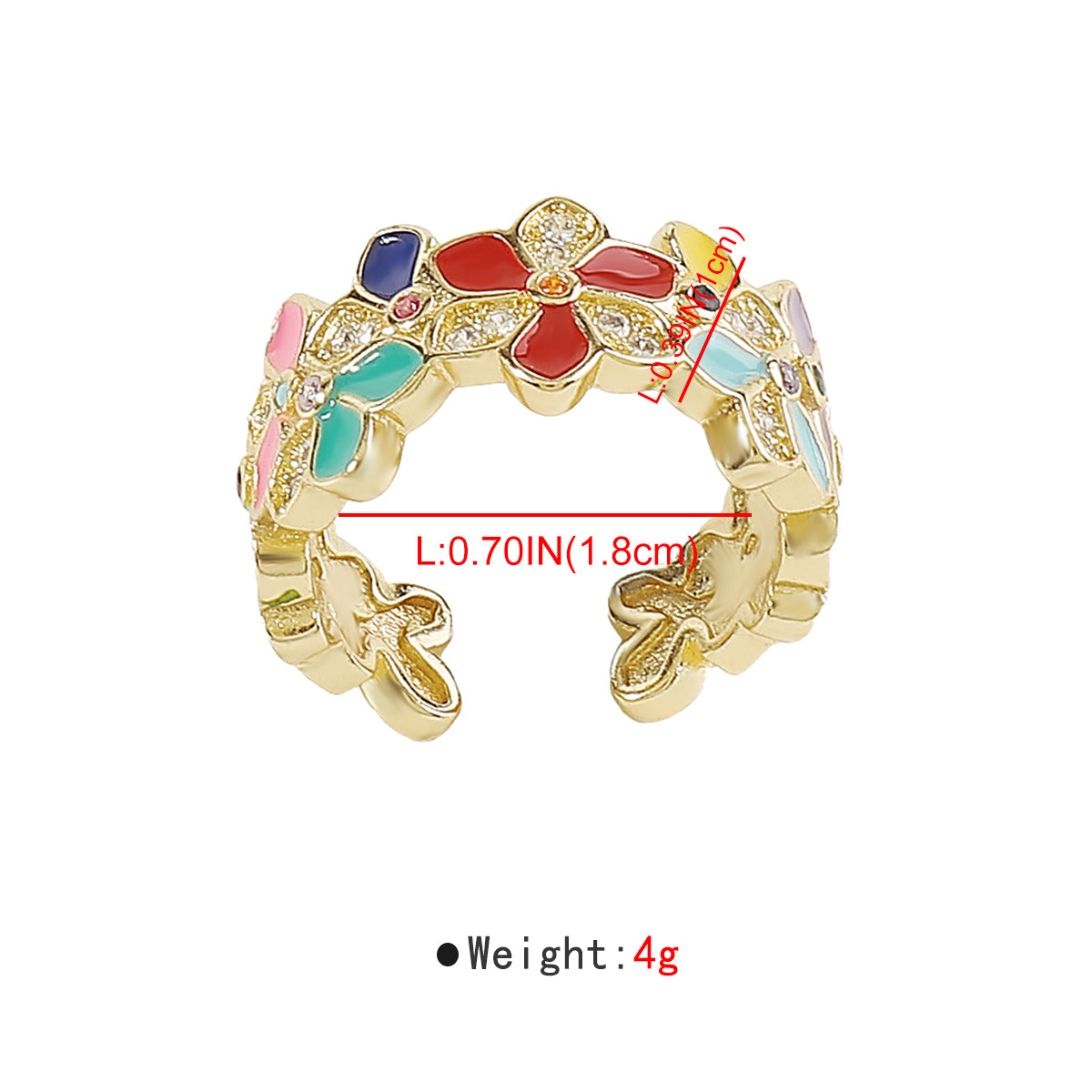 ZR0188 Copper Multi-Color CZ Enamel Flower Rings