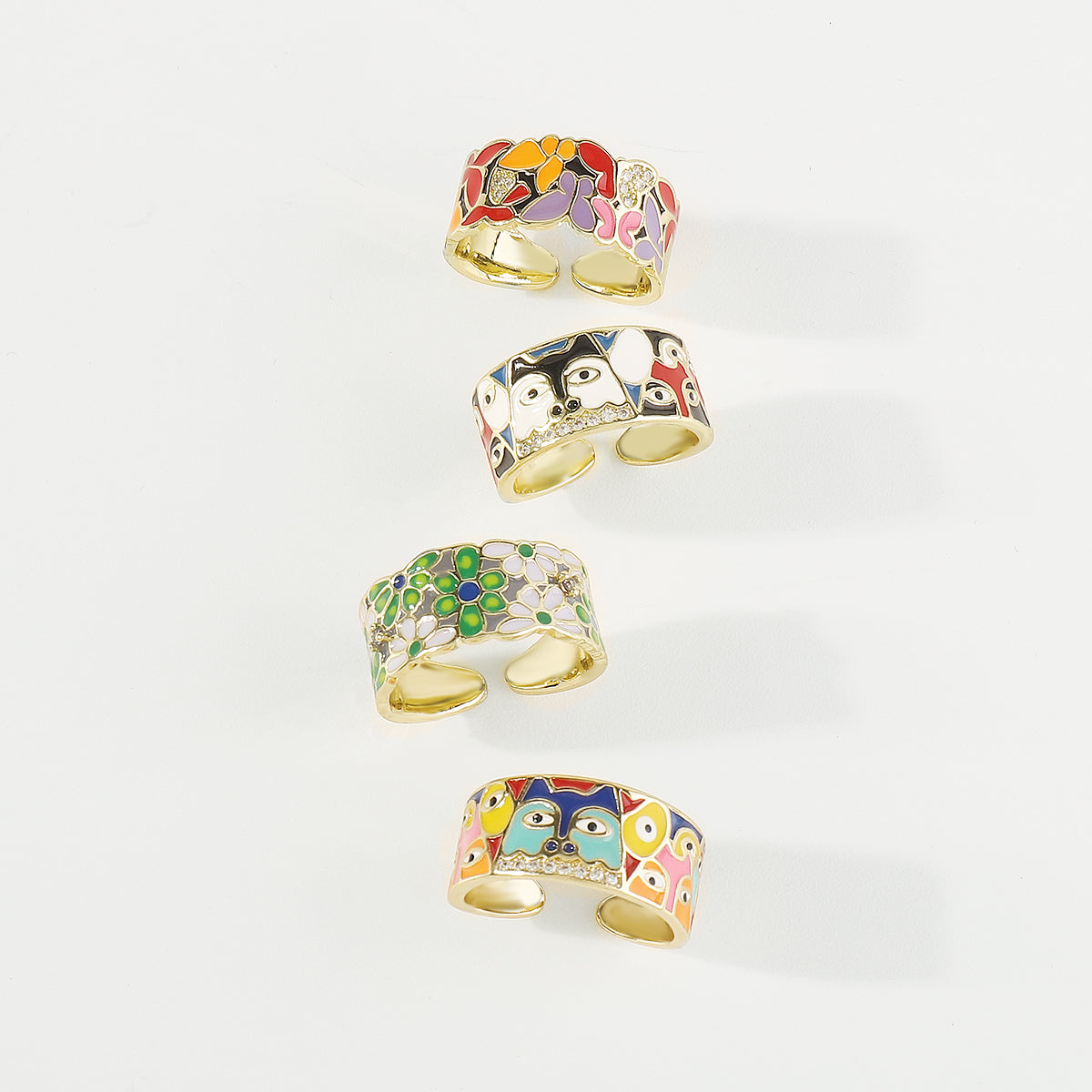 ZR0192 Copper Multi-Color Enamel Husky CZ Rings