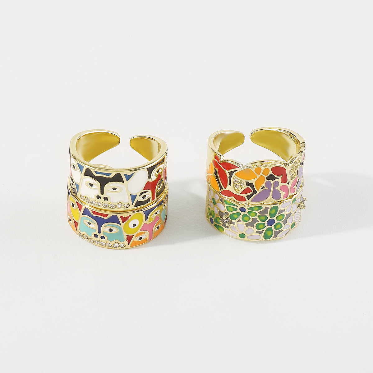 ZR0192 Copper Multi-Color Enamel Husky CZ Rings