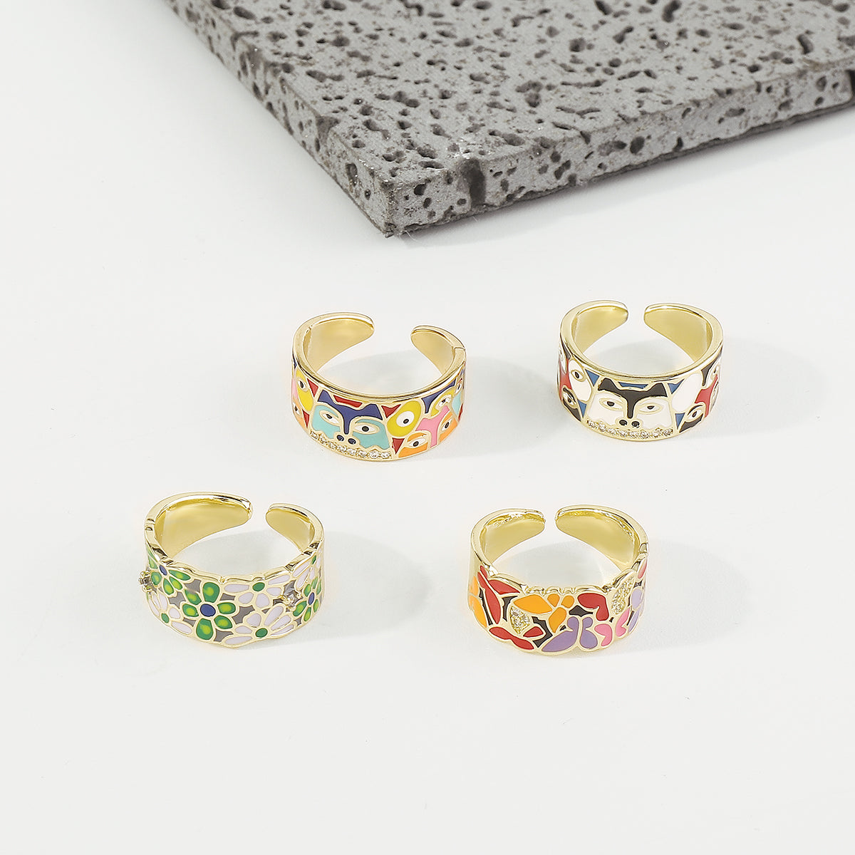 ZR0192 Copper Multi-Color Enamel Husky CZ Rings