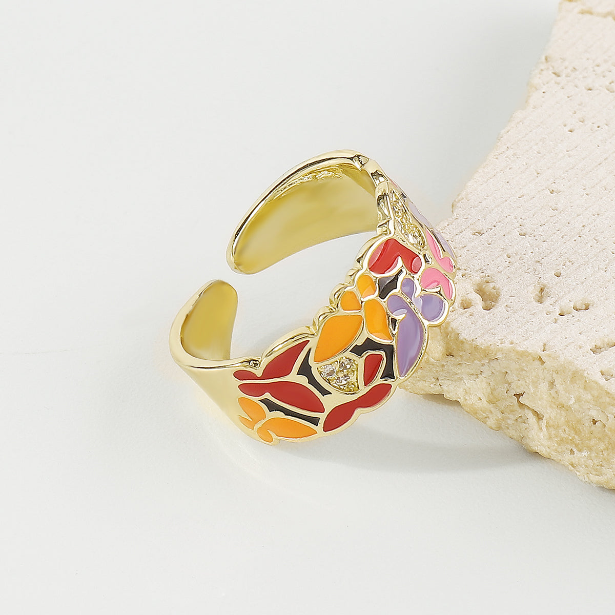ZR0192 Copper Multi-Color Enamel Husky CZ Rings
