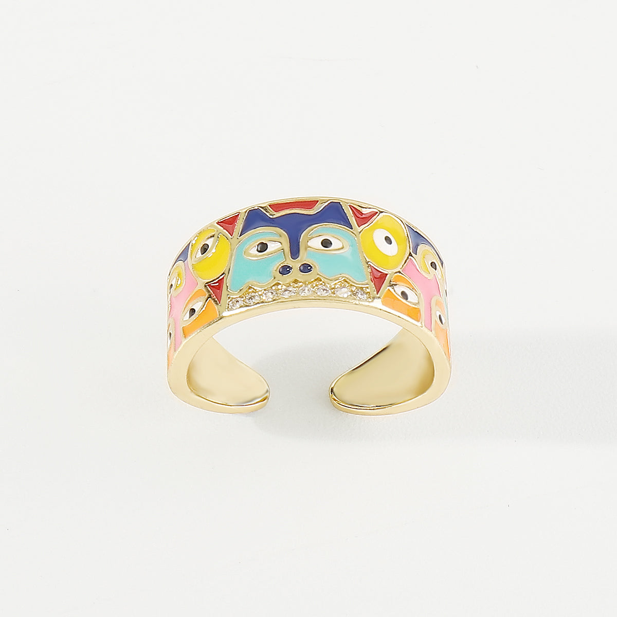 ZR0192 Copper Multi-Color Enamel Husky CZ Rings