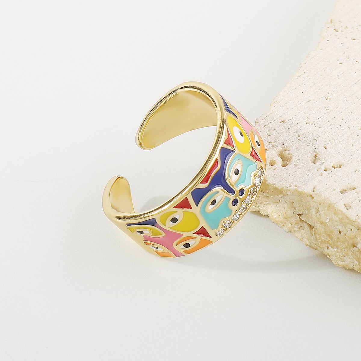 ZR0192 Copper Multi-Color Enamel Husky CZ Rings