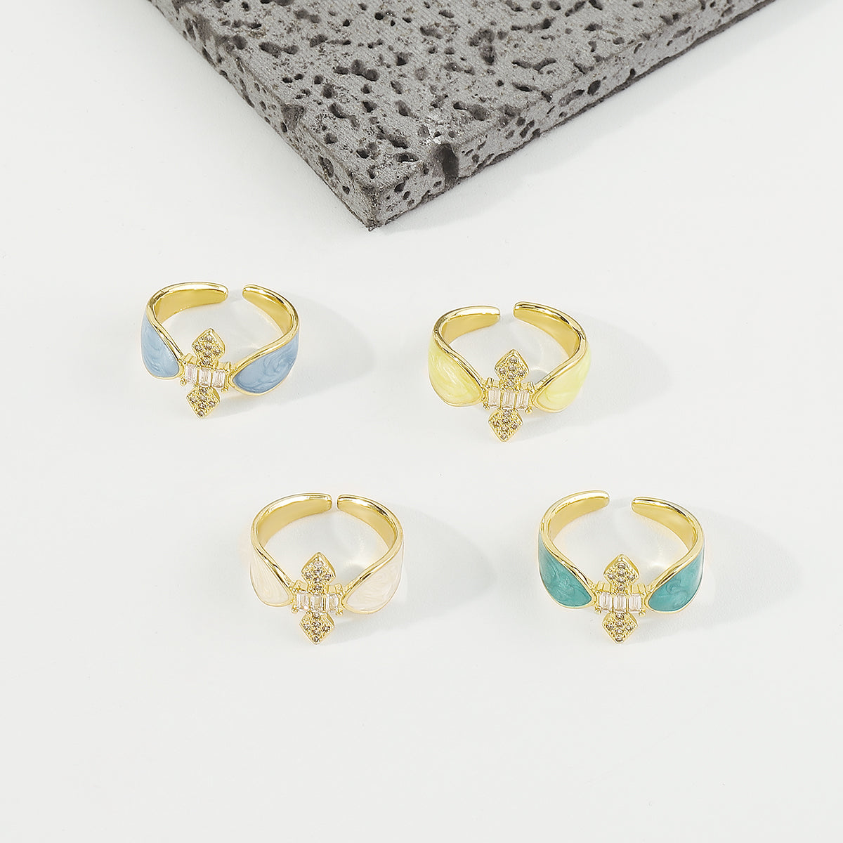 ZR0197 Copper Multi-Color CZ Enamel Rings