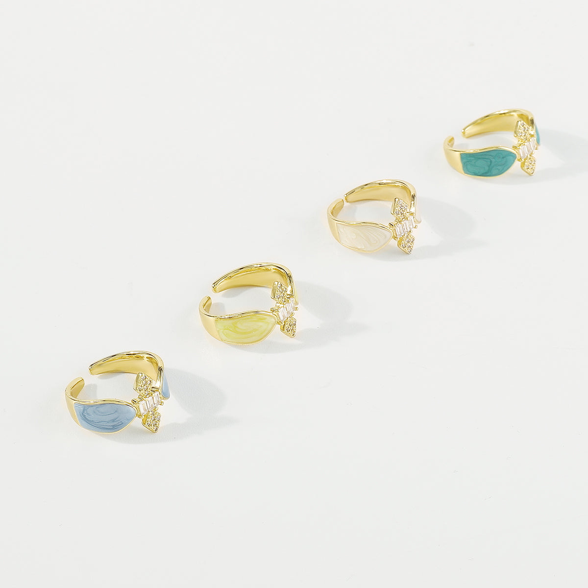ZR0197 Copper Multi-Color CZ Enamel Rings