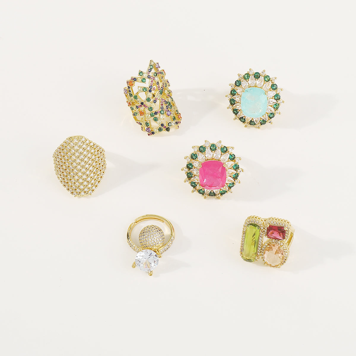ZR0202 18K Copper Rainbow CZ Adjustable Rings