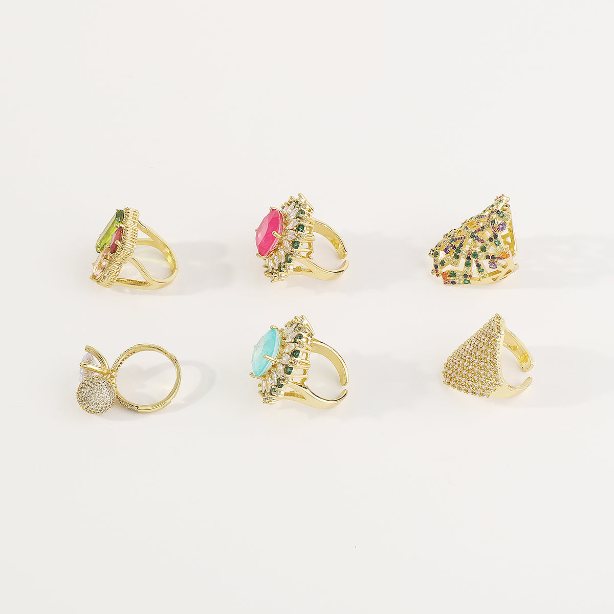 ZR0202 18K Copper Rainbow CZ Adjustable Rings