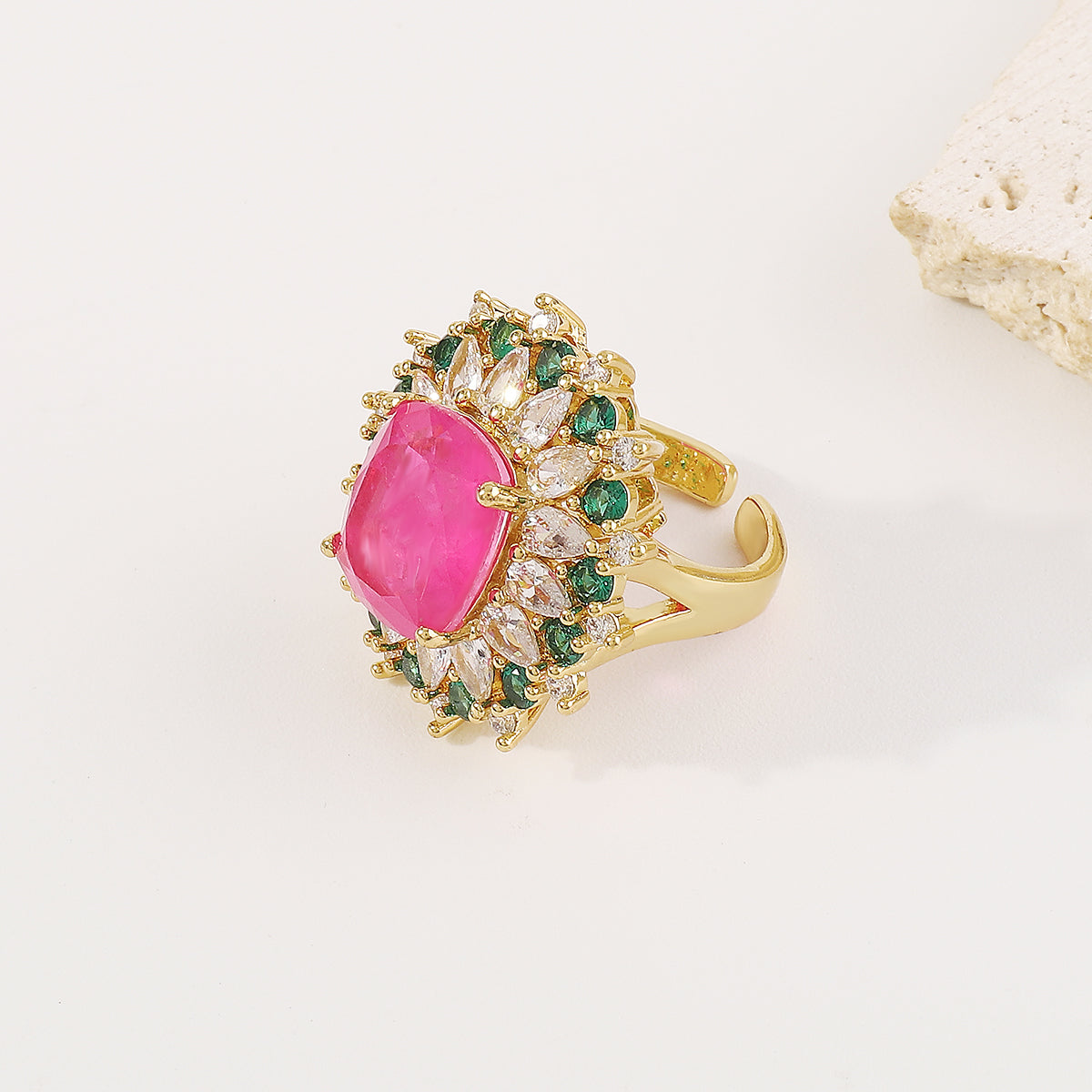 ZR0202 18K Copper Rainbow CZ Adjustable Rings