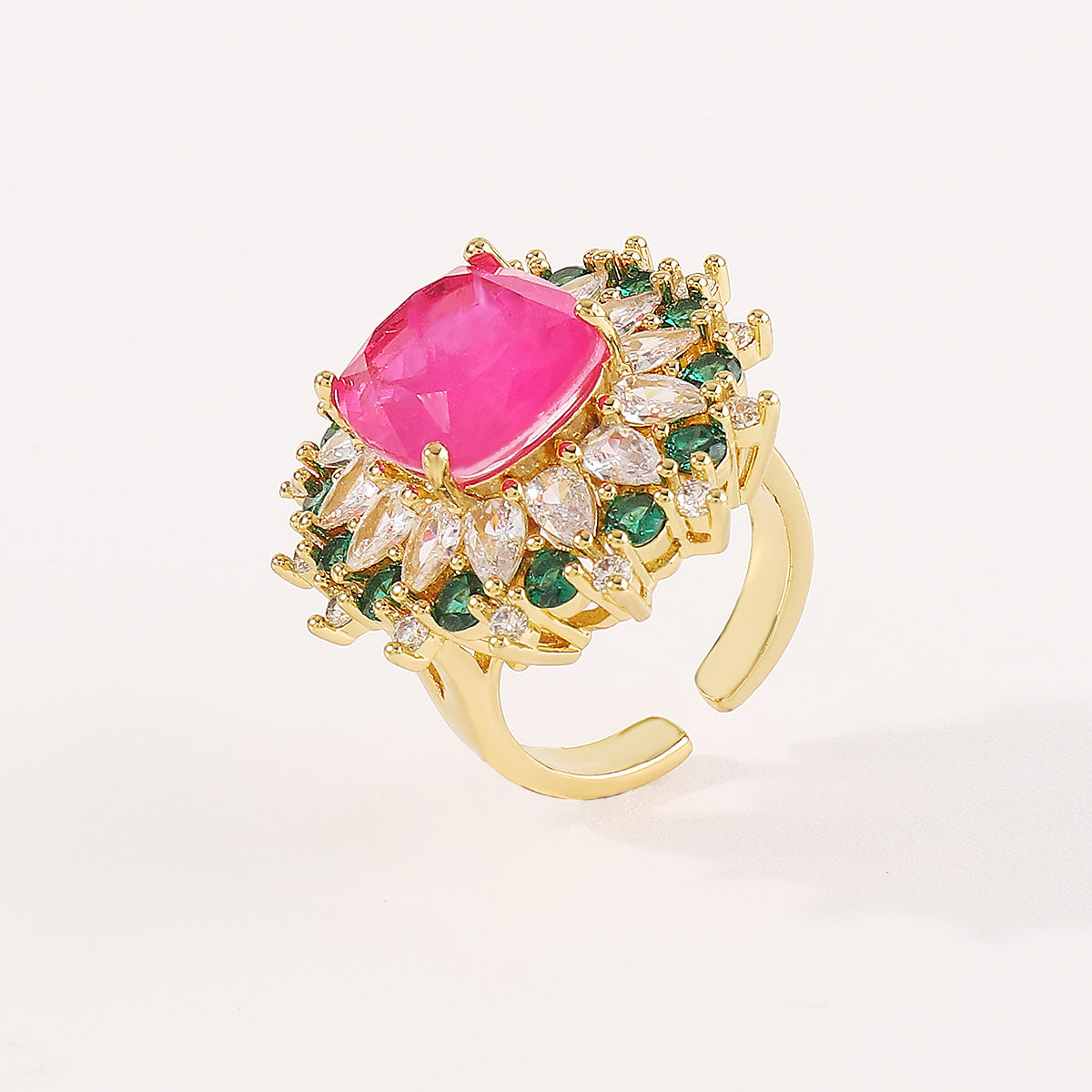 ZR0202 18K Copper Rainbow CZ Adjustable Rings