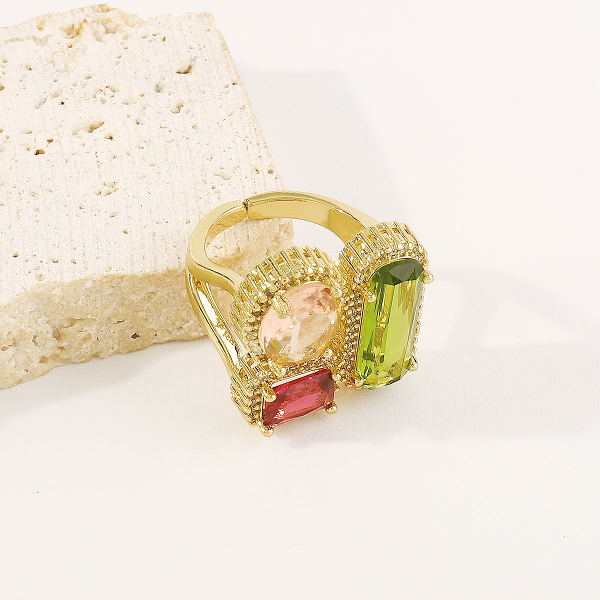 ZR0202 18K Copper Rainbow CZ Adjustable Rings