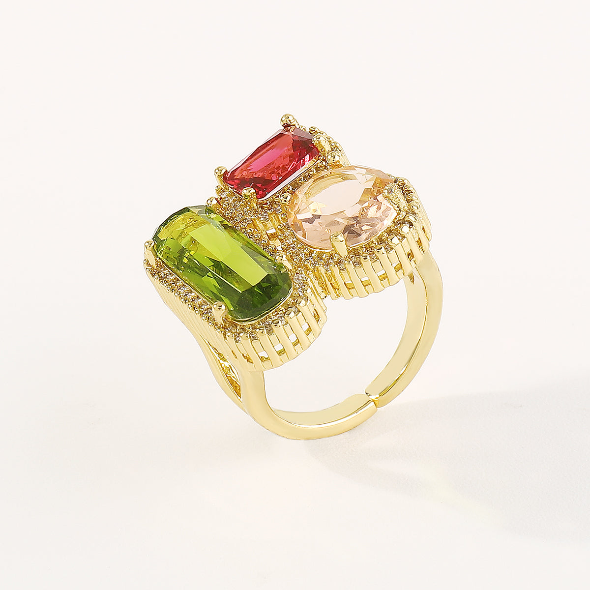 ZR0202 18K Copper Rainbow CZ Adjustable Rings