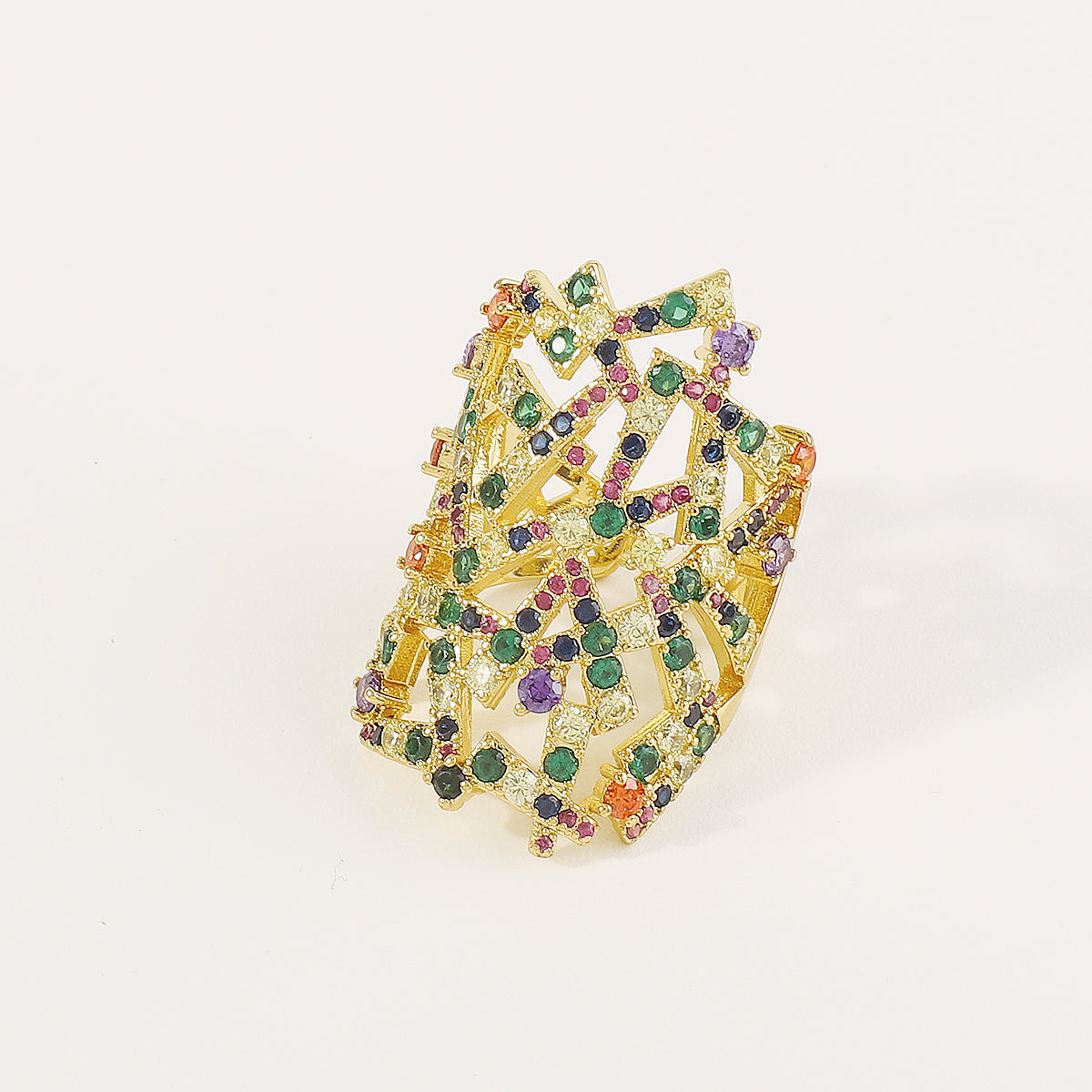 ZR0202 18K Copper Rainbow CZ Adjustable Rings