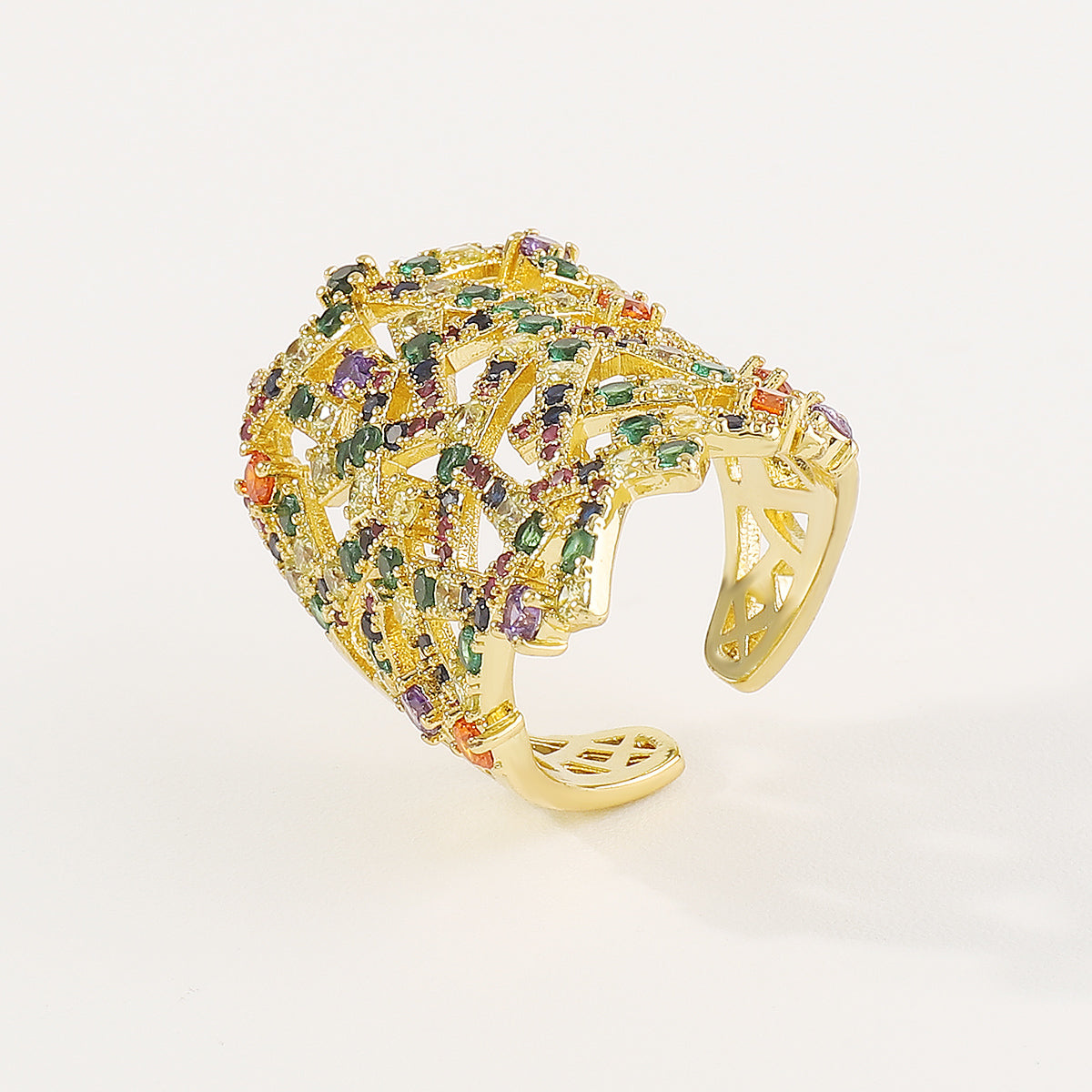 ZR0202 18K Copper Rainbow CZ Adjustable Rings