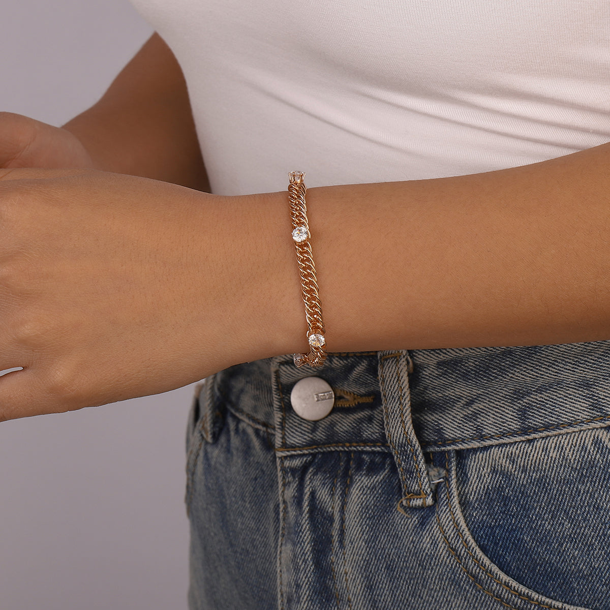 Charm Rhinestone Link Chain Bracelet medyjewelry
