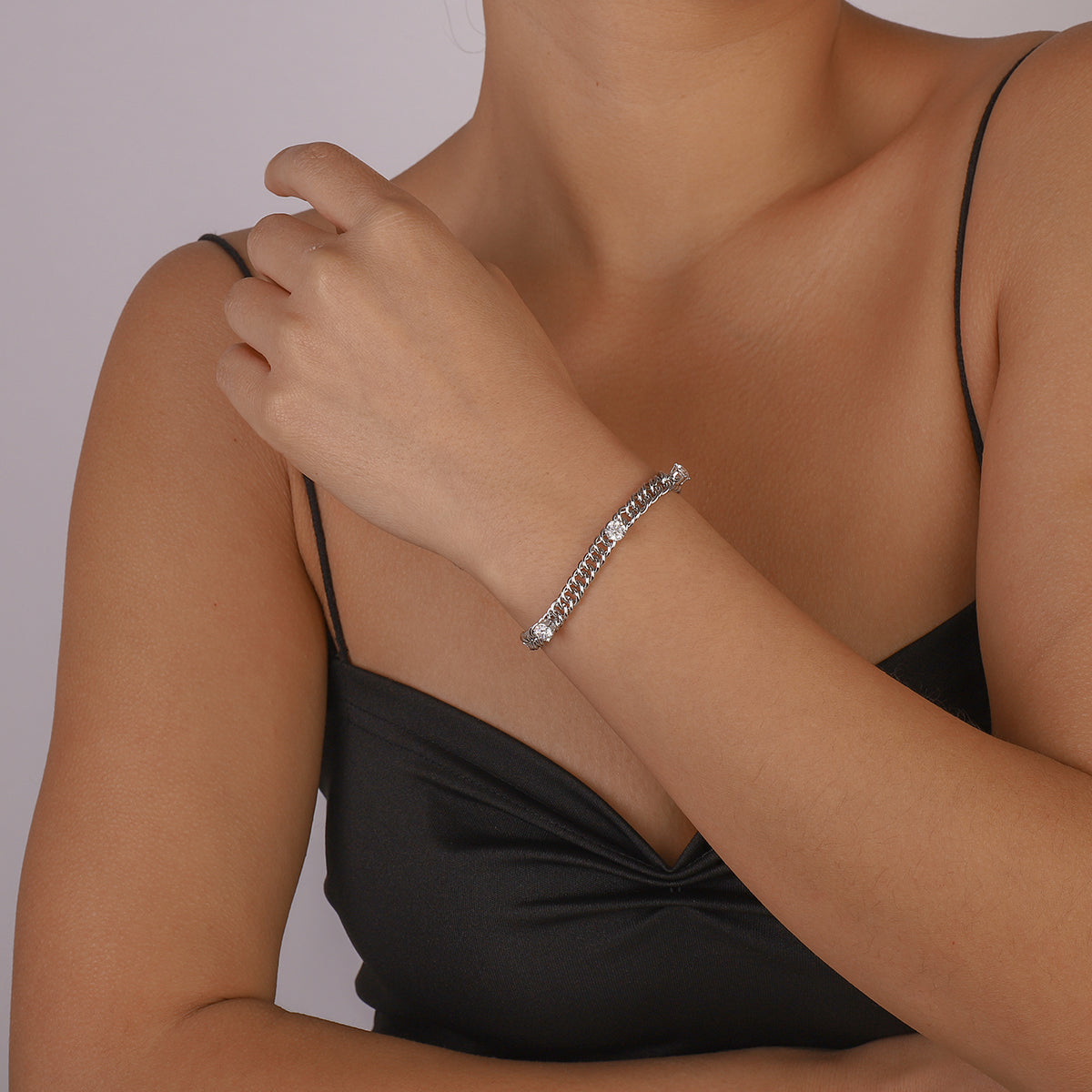Charm Rhinestone Link Chain Bracelet medyjewelry