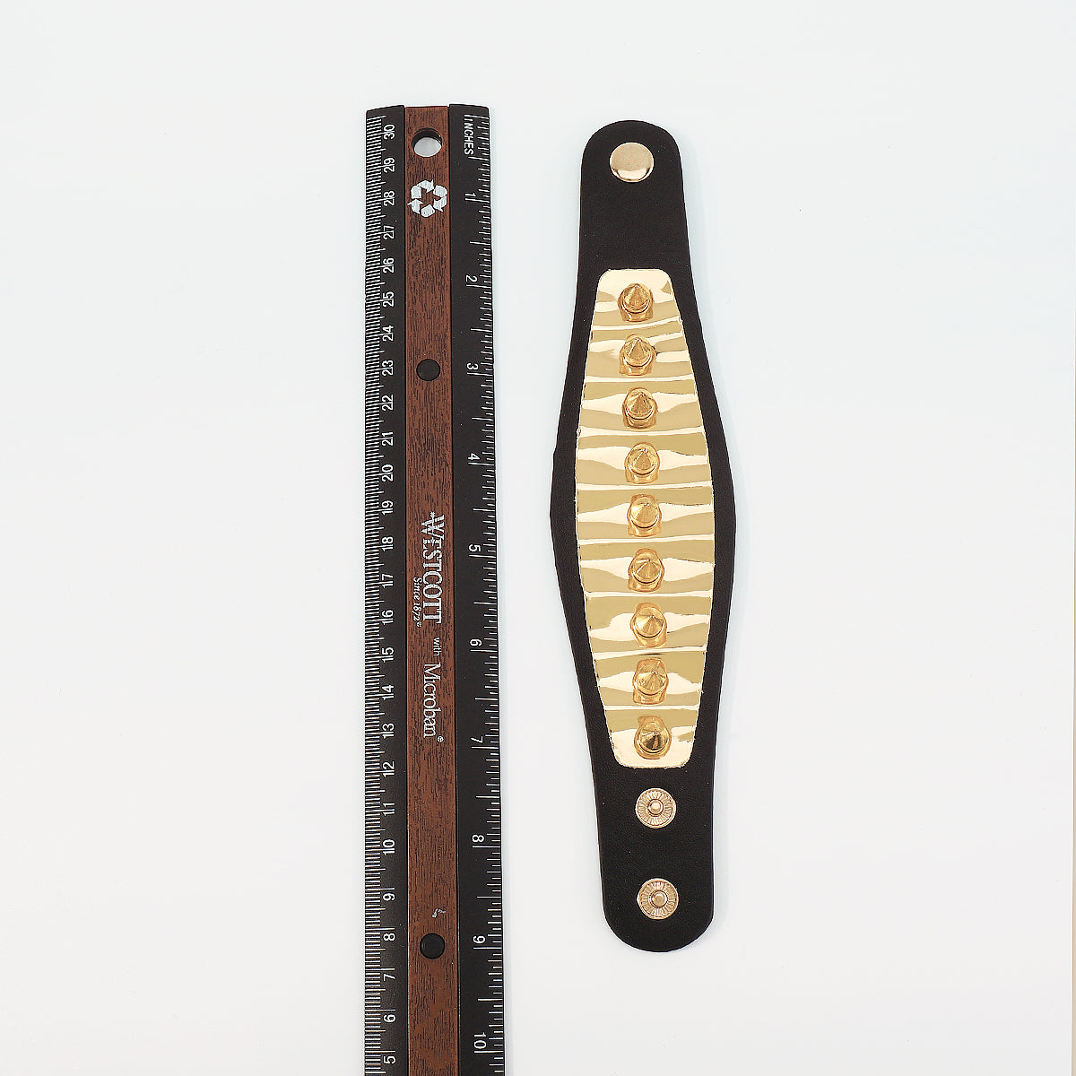 Gold Rivet Wide Cuff Leather Bracelet medyjewelry