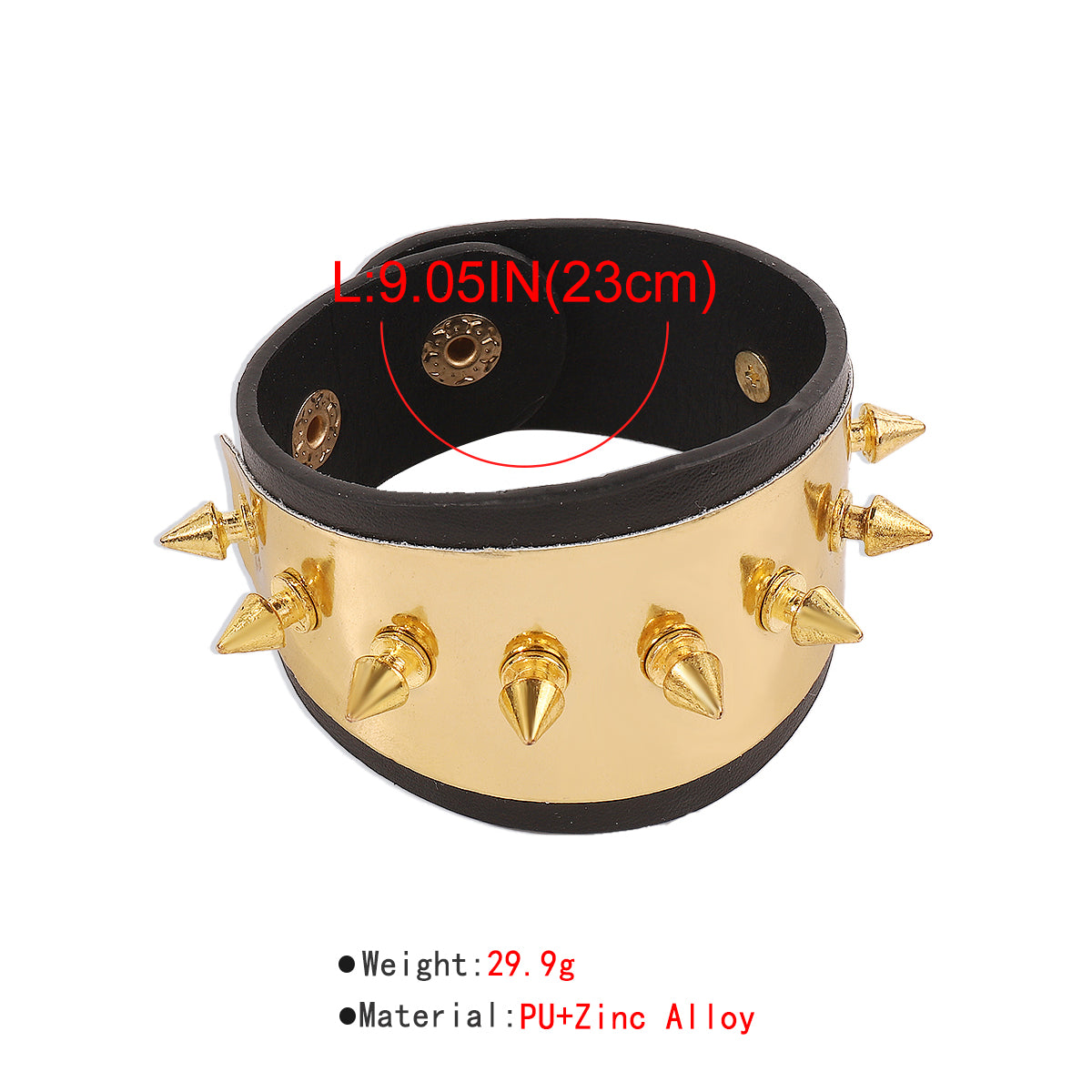 Gold Rivet Wide Cuff Leather Bracelet medyjewelry