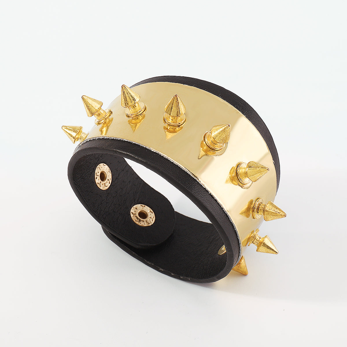 Gold Rivet Wide Cuff Leather Bracelet medyjewelry