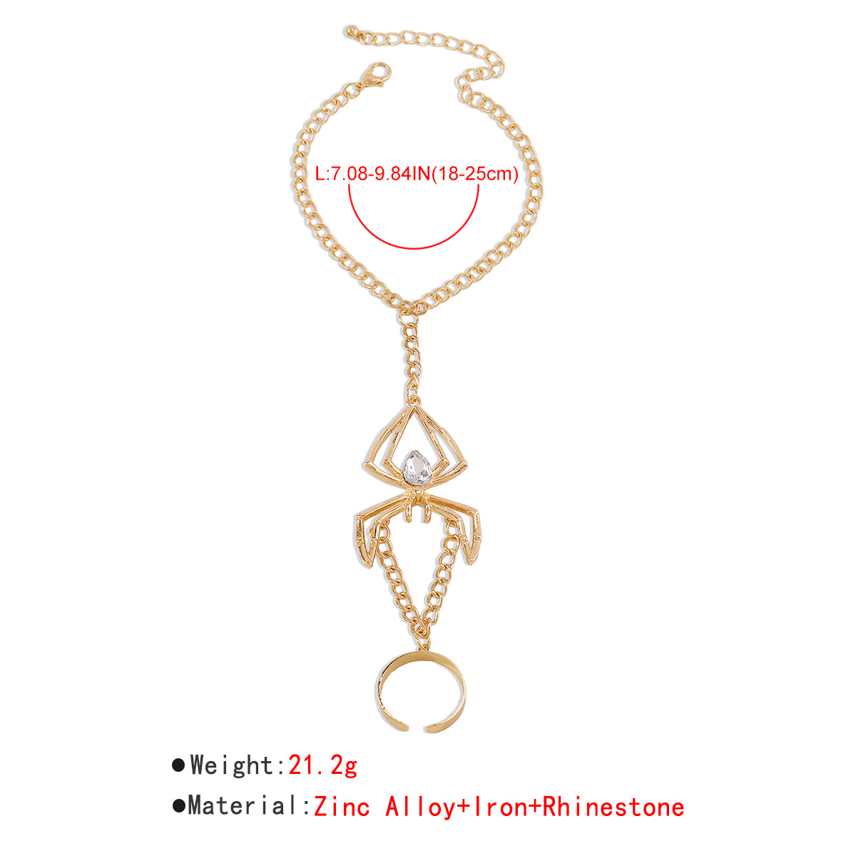 Spider Pendant Chain Bracelet Gold Metal Ring medyjewelry