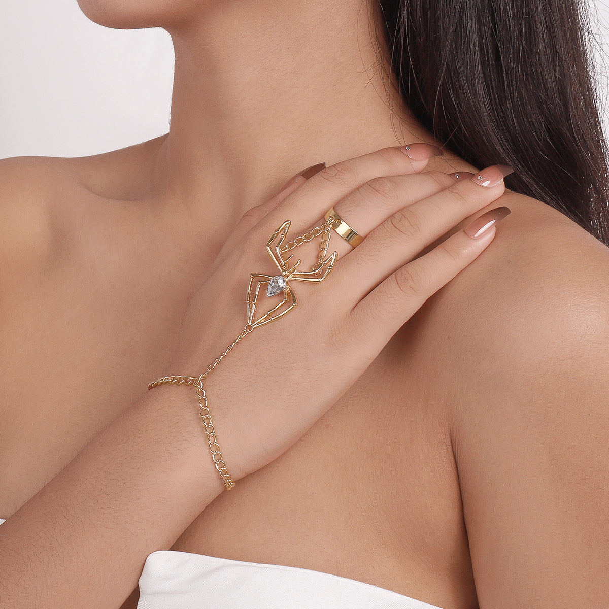 Spider Pendant Chain Bracelet Gold Metal Ring medyjewelry