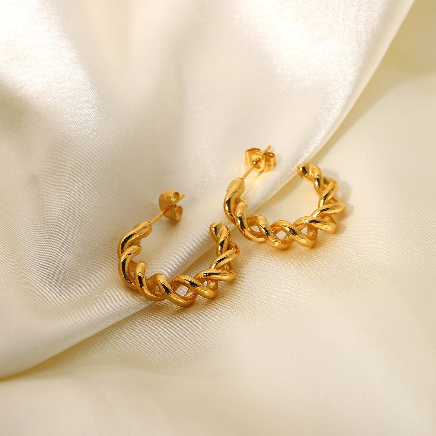 18K Gold Plated Stainless Steel Twisted Wire Hoop Earrings medyjewelry
